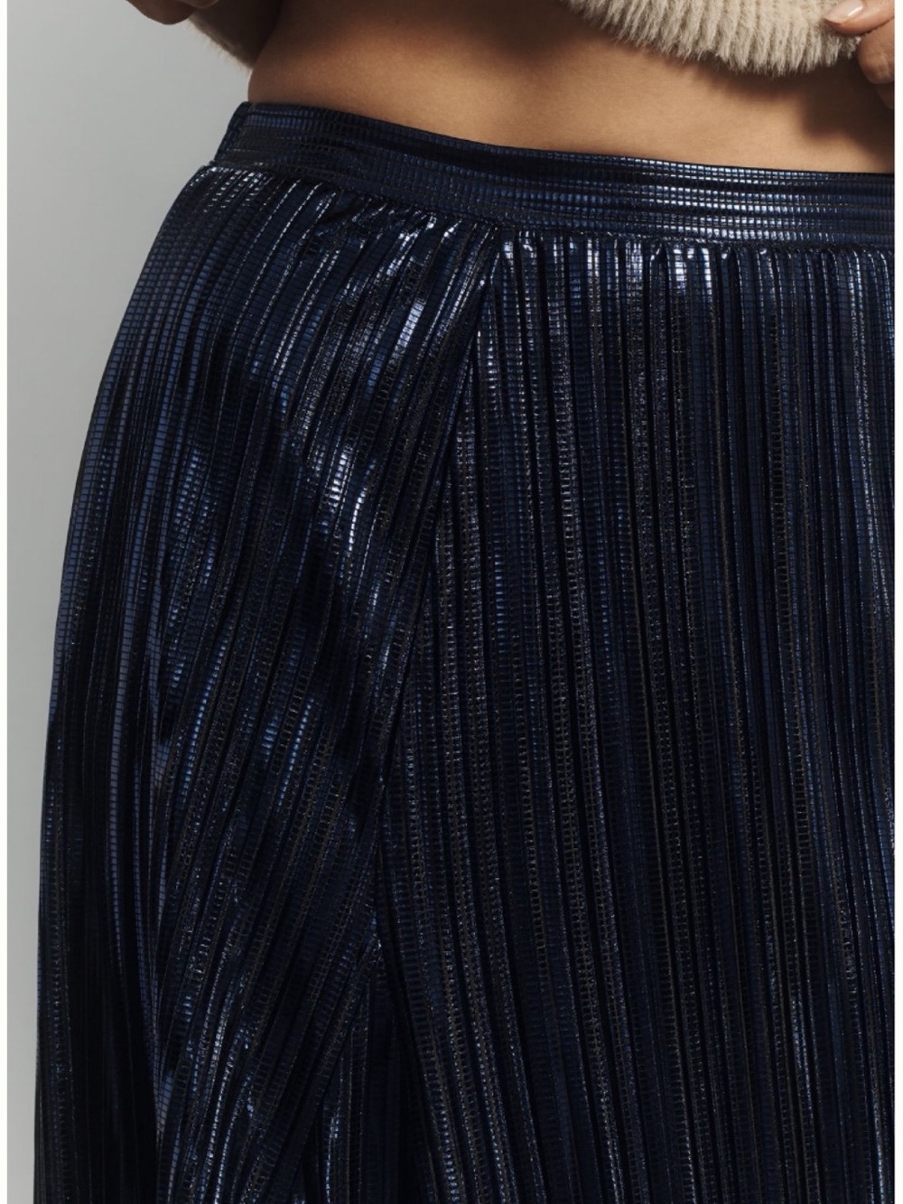 NWT Anthropologie Metallic Black Lightweight Flowy Pleated Midi Skirt,XL - Picture 3 of 13